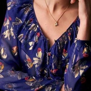 SEZANE Priscille silk metallic ruffle blouse